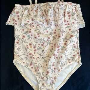 Rylee + Cru Floral Swimsuit with Ruffle - aster flower color